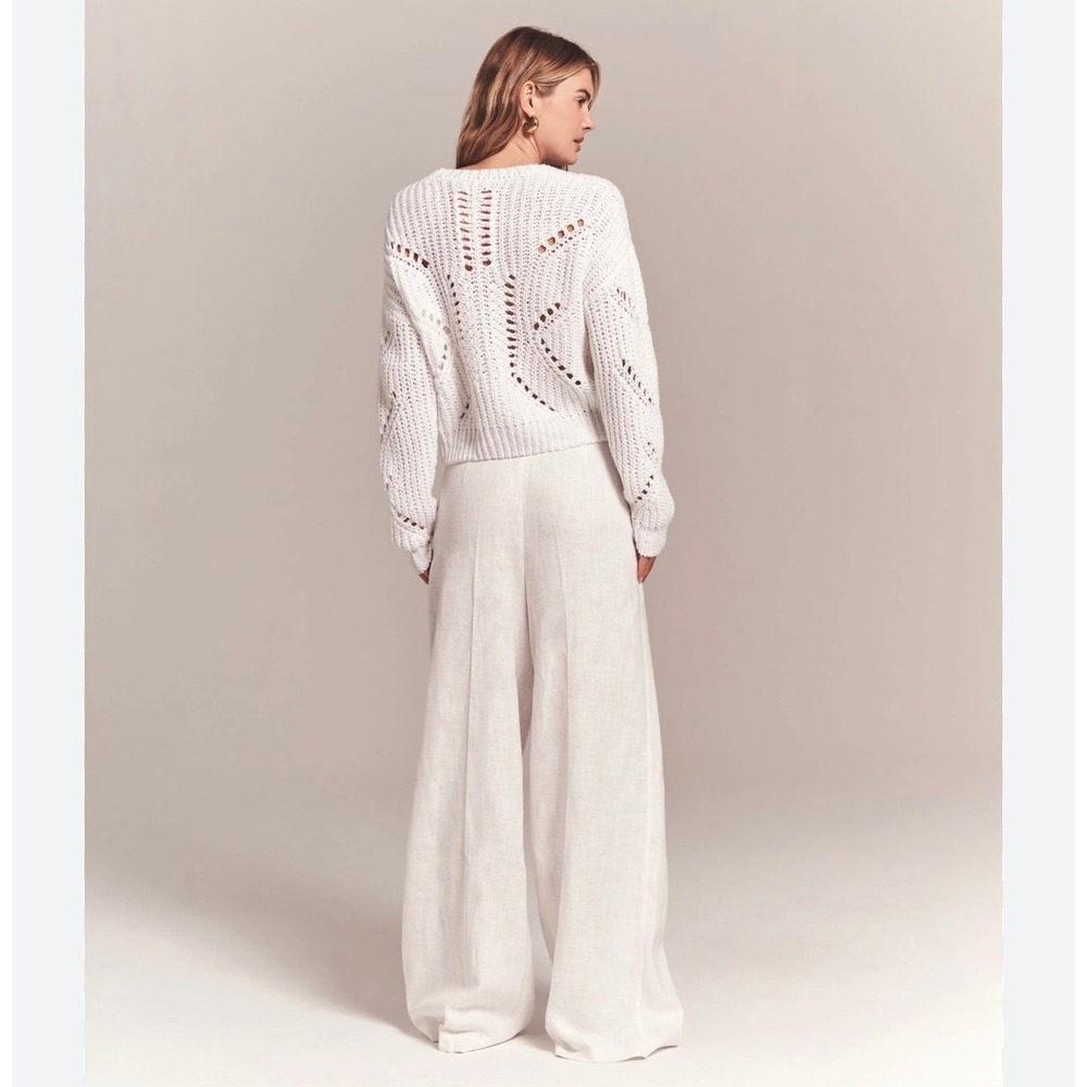 C17 Naadam Luxe Chunky Cotton Novelty Pointelle Crew Sweater White Small NWT - Picture 3 of 9